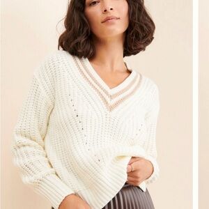 NWT Sage the Label Anthropology Ivory V-Neck Sweater
